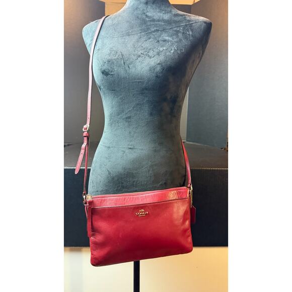 Coach Red Leather East West Crossbody Bag *READ - Picture 1 of 16